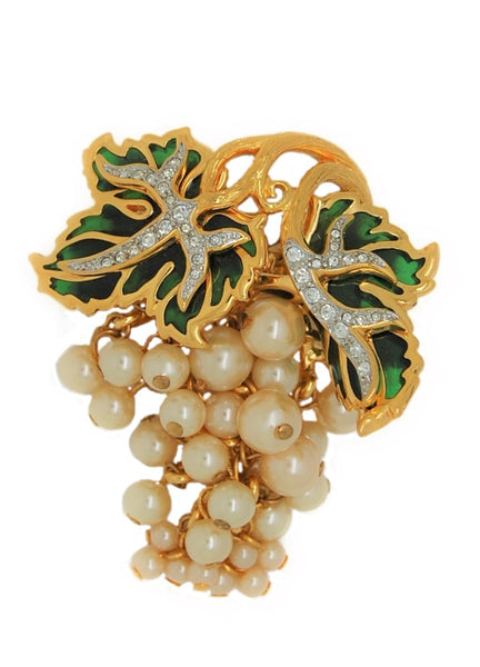 KJL Pearls & Translucent Leaves Vintage Figural Pin Brooch