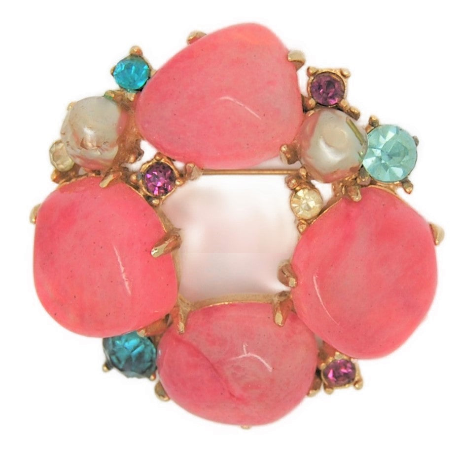 Mylu Pink Translucent Candy Stones Vintage Costume Figural Pin Brooch