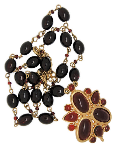 Monet Sparkling Deep Ruby Gold Tone Pendant Vintage Chain Necklace