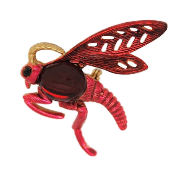 Burgundy Sparkling Flying Bug Insect Vintage Figural Costume Pin Brooch