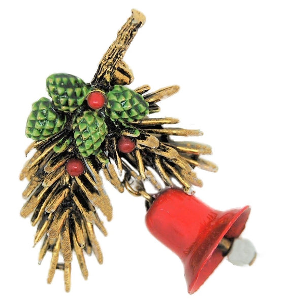 ART Holiday Bell Pine Cone Pearl Christmas Figural Pin Brooch
