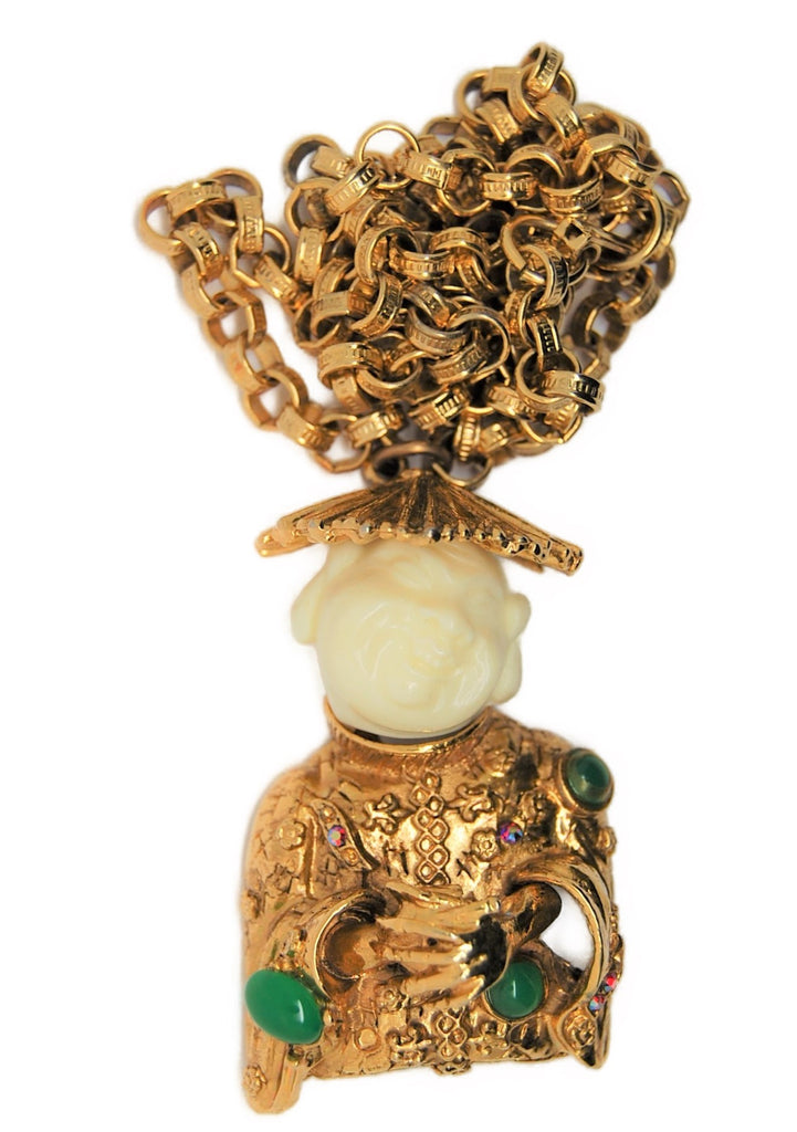 ART Chuckling Buddha Emperor Vintage Figural Necklace Pendant - 1950s