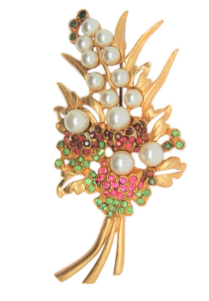 Art Deco Floral Pearls Flowers Vintage Figural Pin Brooch