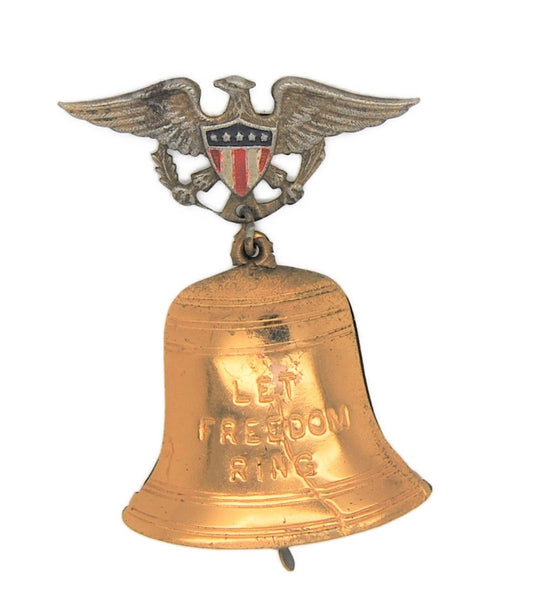 American Let Freedom Ring Bell WW2 Patriotic Eagle Vintage Figural Pin Brooch