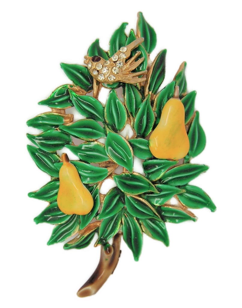 Benedikt Christmas Tree Partridge Pear Holiday Figural Brooch