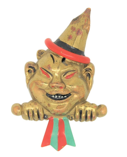 Coro Billikan Hollow-Back Enamel Vintage Figural Costume Pin Brooch