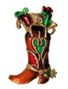Don Lin Christmas Cowboy Boot Teddy Bear Figural Pin Brooch