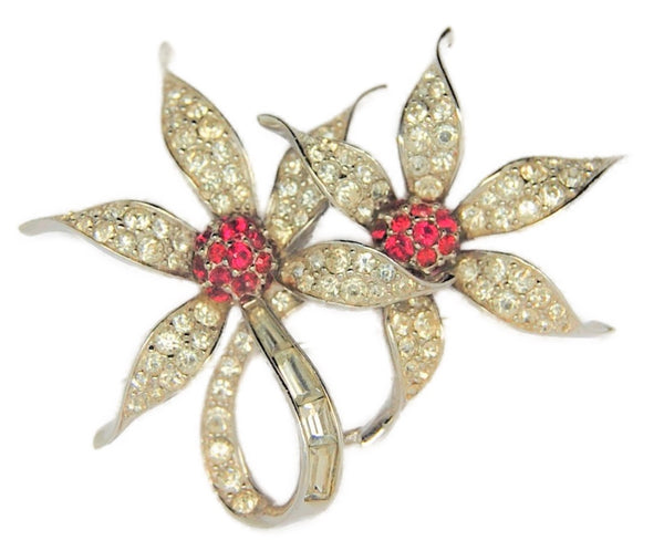 Boucher Ruby Starburst Floral Blossom Vintage Figural Pin Brooch