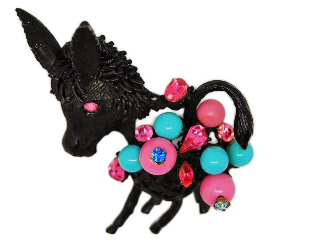 Carnegie Burro Donkey Pink Cargo Figural Brooch Pin 1940s