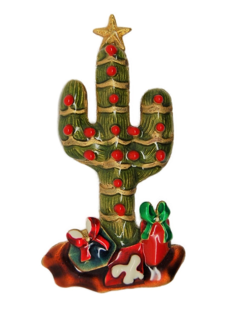 Don Lin Christmas Cactus Tree Holiday Vintage Figural Pin Brooch