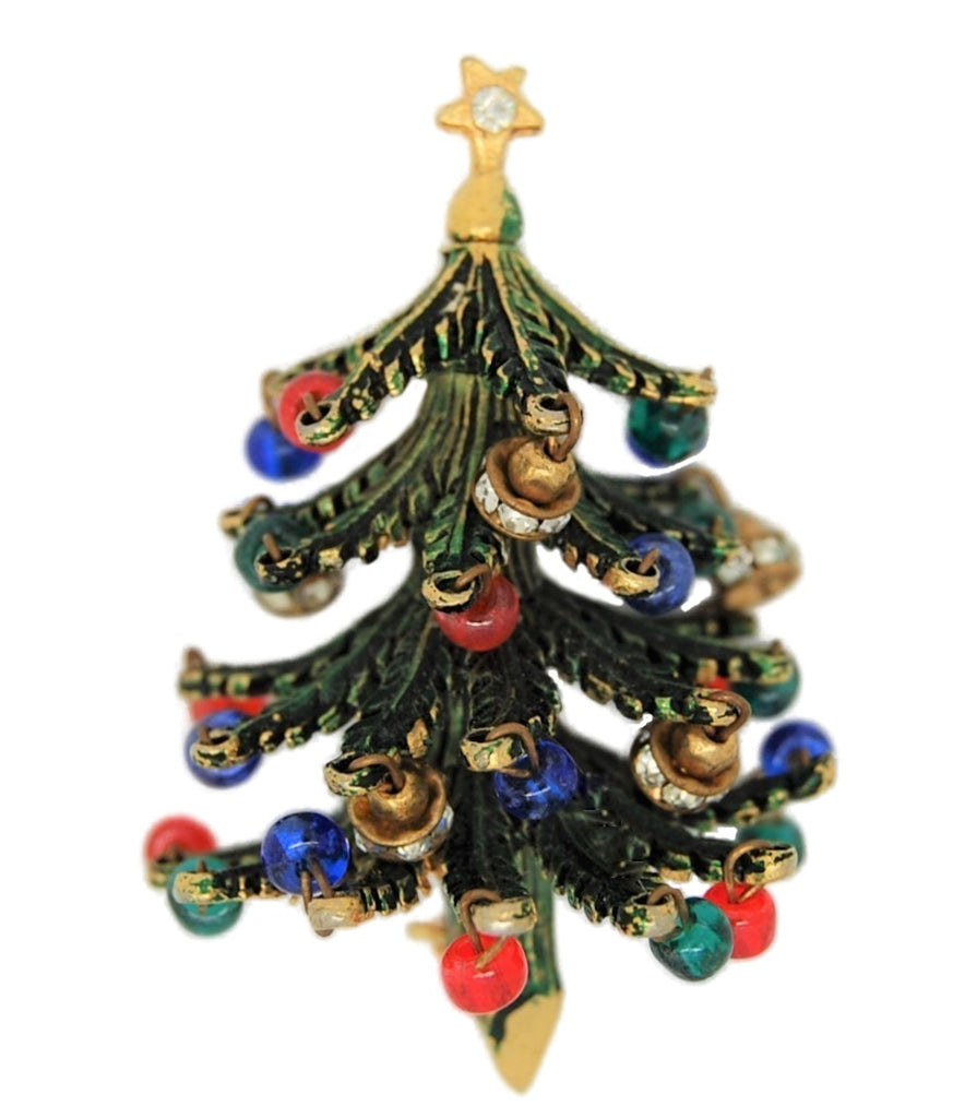 Carnegie Christmas Dangling Ornaments Tree Vintage Figural Brooch
