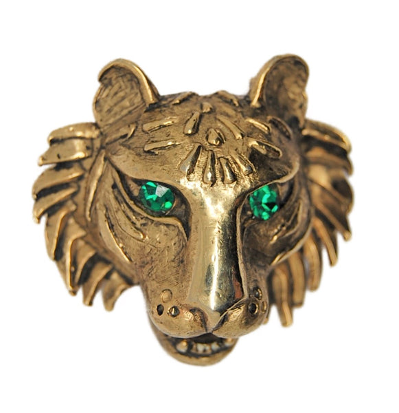 Carnegie Green Eyed Tiger Vintage Figural Brooch - 1950s