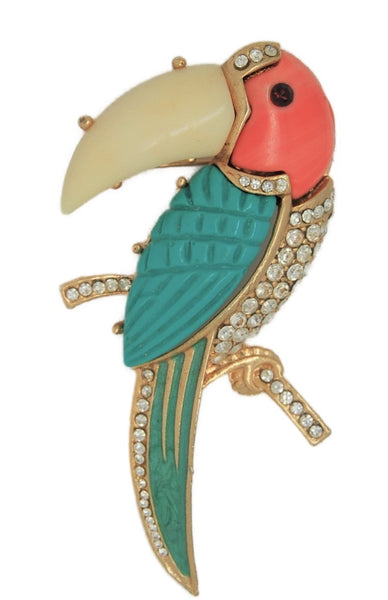 Carnegie Lucite Enamel Large Parrot Vintage Figural Pin Brooch