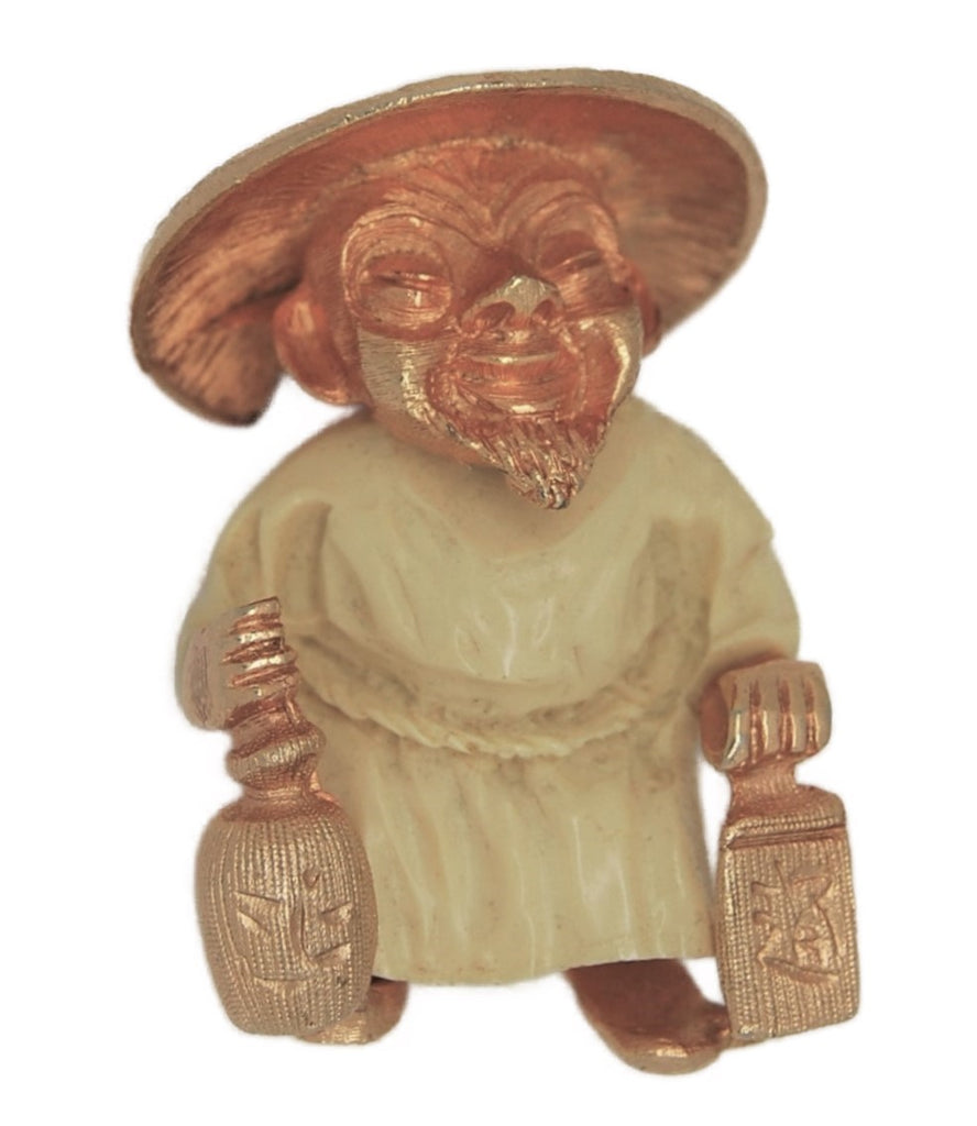 Carnegie Wiseman Carved Celluloid Vintage Costume Figural Brooch