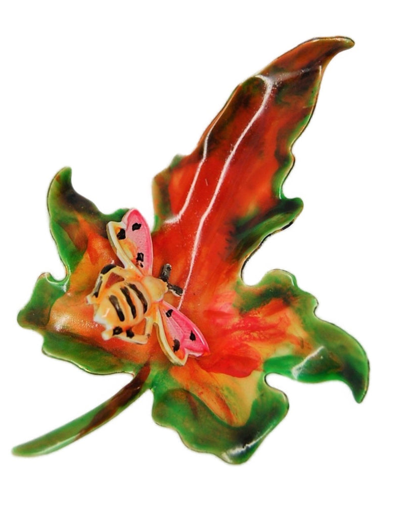 Carnegie Bee Fall Maple Leaf Big Vintage Figural Pin Brooch - 1950s