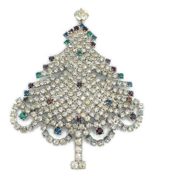 Carnegie Rhinestone Garland Holiday Christmas Tree Figural Pin Brooch