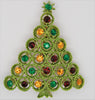 Christmas Tree Enamel Rhinestone Figural Brooch - dates 1950s