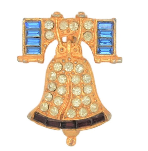 Cinerama RI Patriotic USA America Pave Liberty Bell Vintage Pin Brooch
