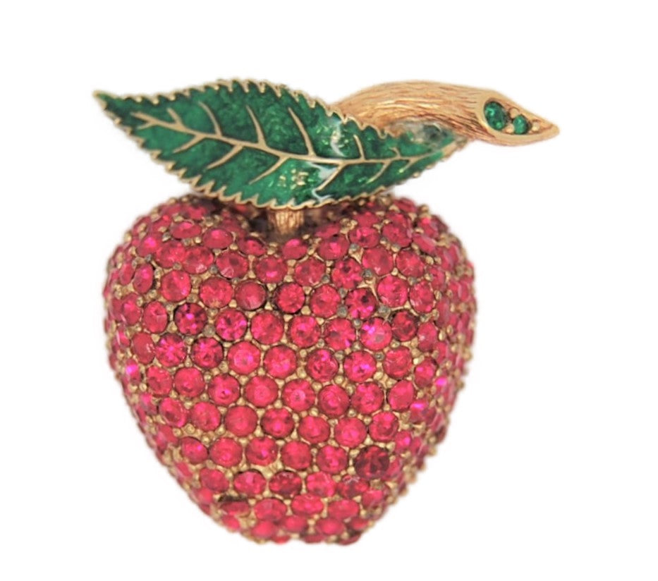 Ciner Apple Pave Ruby Rhinestones Vintage Costume Figural Pin Brooch