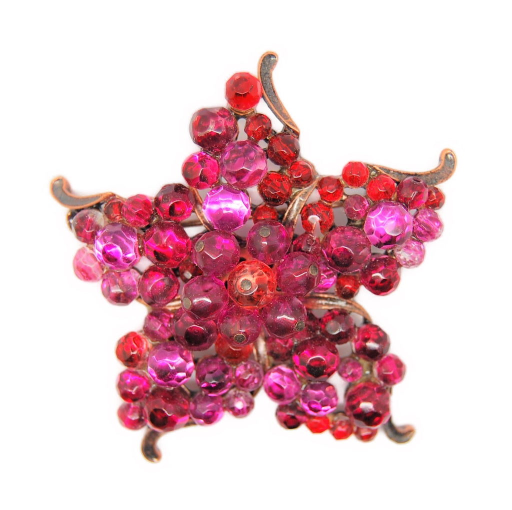 Claiborne Lucite Ruby Red Floral Star Vintage Figural Pin Brooch