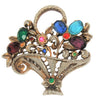 Coro Floral Basket Multi-Color Rhinestones Vintage Figural Brooch & Earring Set