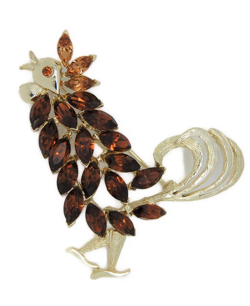 Craft Dark Amber Crowing Rooster Vintage Figural Pin Brooch