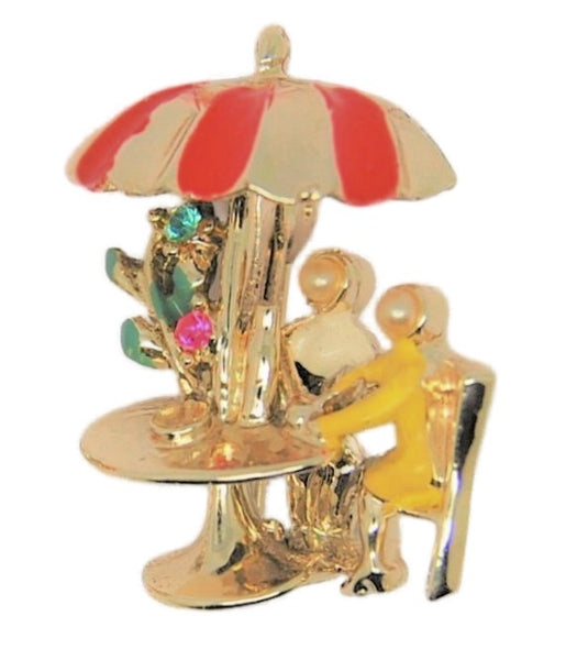 Coro Smalls Couple Outdoor Dining Umbrella Vintage Figural Brooch