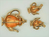 Coro Teapot Floral Figural Brooch and Matched Earrings A. Katz 1948