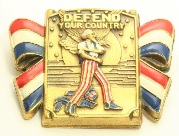 Coro Uncle Sam Patriotic Defend Our Country Vintage Costume Figural Pin Brooch