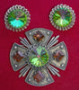 Doddz Rivoli Maltese Cross Figural Pin & Earrings - Mink Road Vintage Jewelry