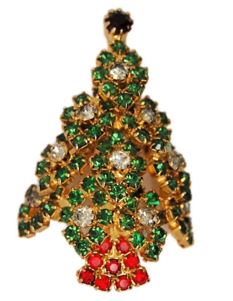 Eisenberg Authentic Emerald Rhinestone "E" Christmas Tree Vintage Figural Brooch