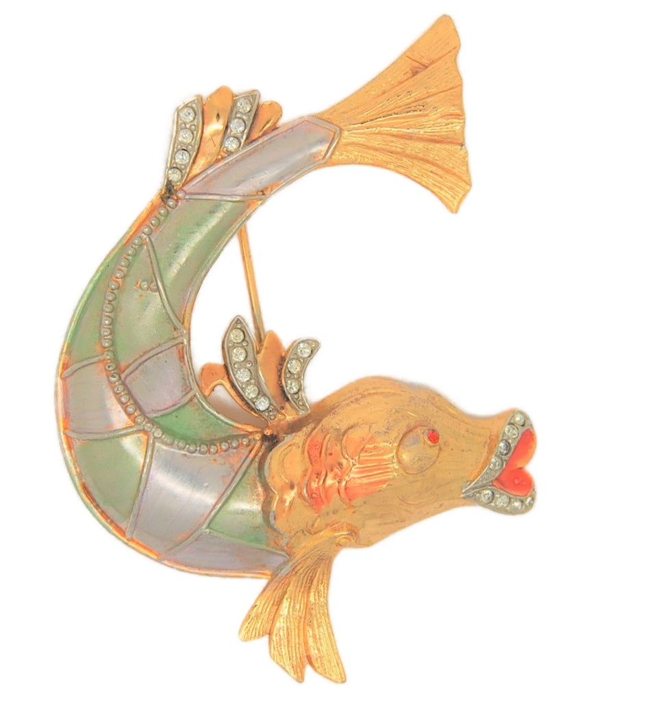 D'Orlan Metallic Enamel Finned Fish Vintage Figural Costume Pin Brooch