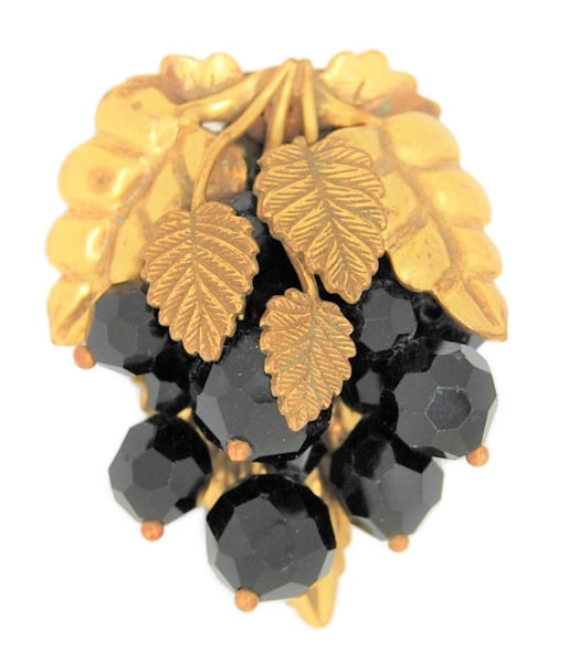 Art Deco Mourning Black Beaded Floral Dress Clip Vintage Figural Pin Brooch