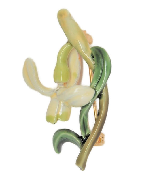 CFW Floral Snowdrop Orchid Flower Enamel Vintage Figural Pin Brooch