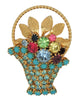 Hobe Sparkling Turquoise Floral Basket Vintage Figural Pin Brooch