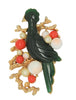 Hobe Dark Green Celluloid Fantasy Bird Coral Pearls Vintage Costume Figural Pin Brooch