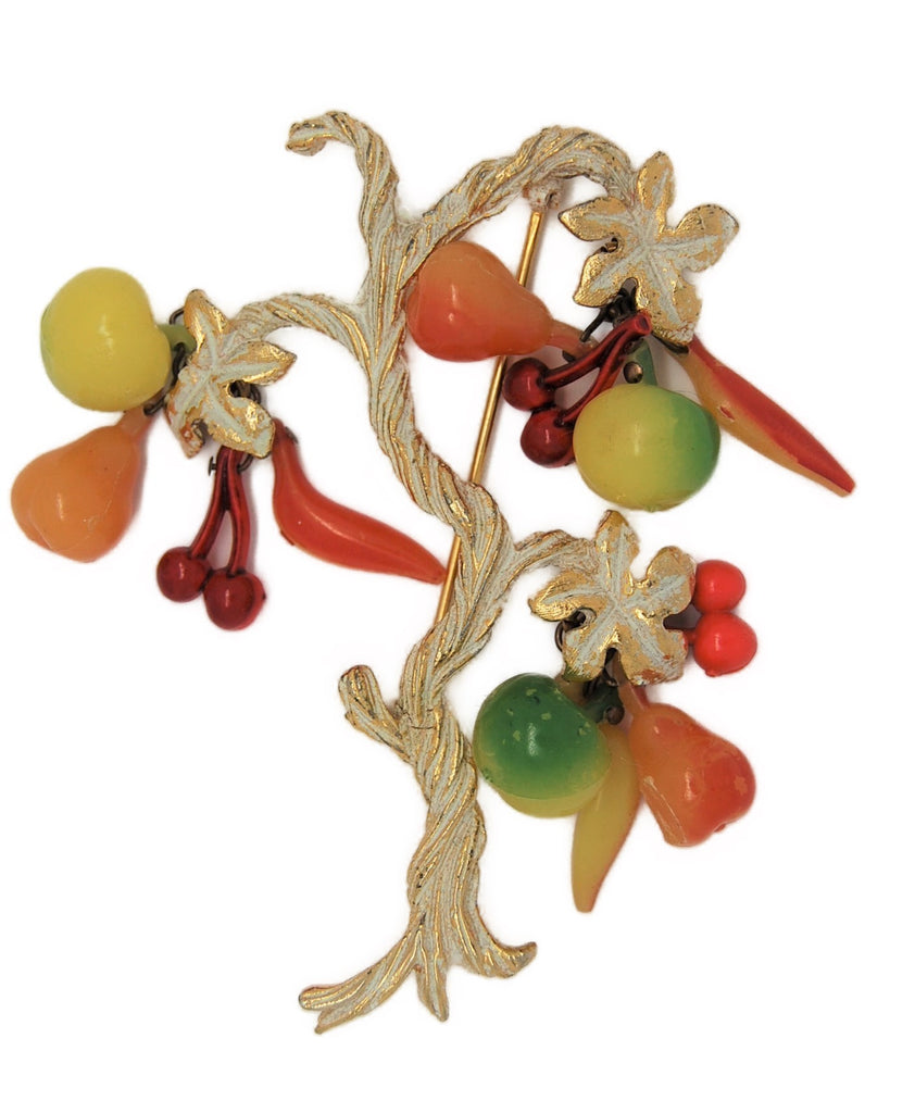 Hobe Fruit Art Glass Tree of Life Vintage Figural Pin Brooch - Rare