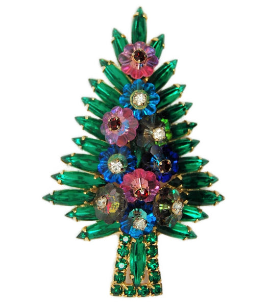 Hobe Christmas Tree Green Spiky Navettes Vintage Figural Pin Brooch