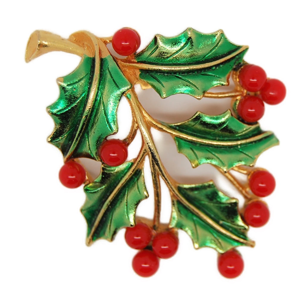 JJ Holly Berries Christmas Holiday Costume Jewelry Figural Brooch