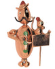 Art Deco Copper Lampl Organ Grinder Tiny Monkey Figural Pin Brooch 1950s
