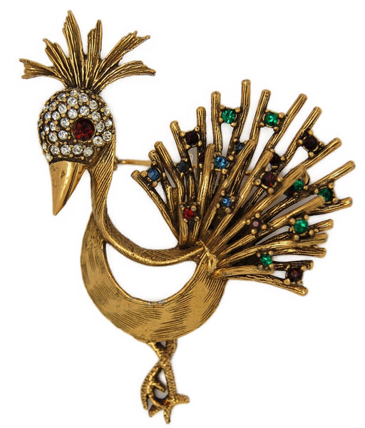 Jeanne Fantasy Pheasant Rhinestone Vintage Figural Pin Brooch