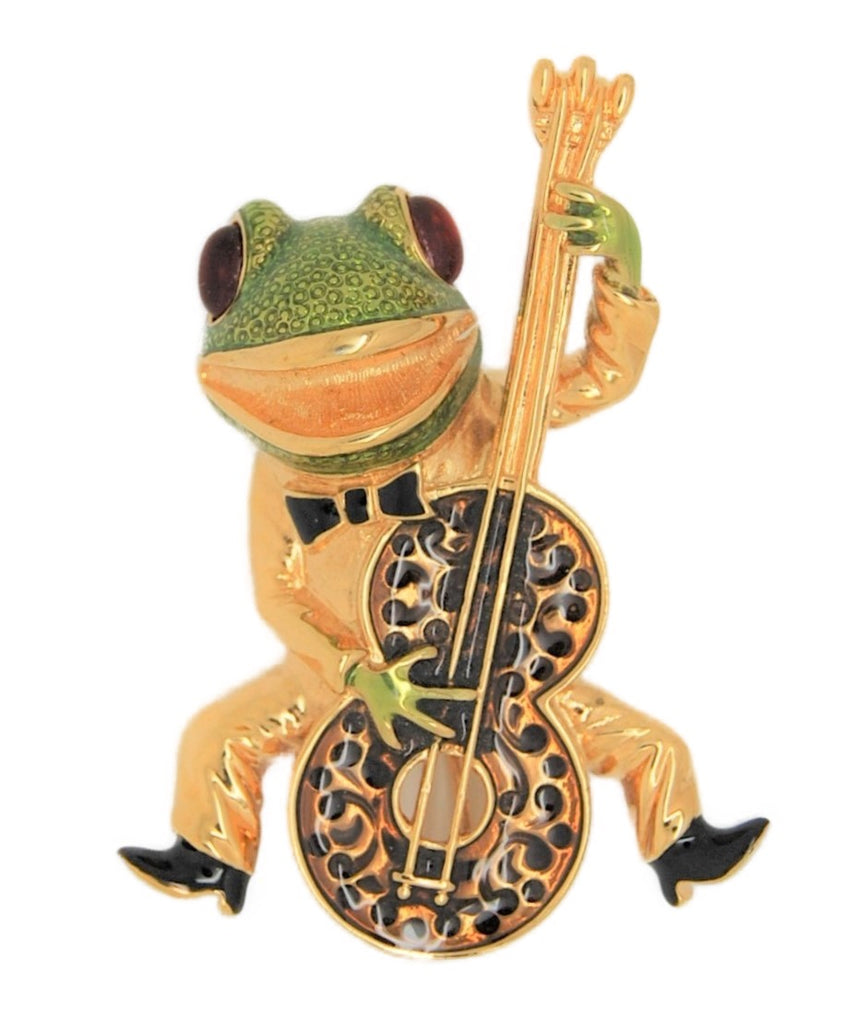 KJL Cheerful Guitar Frog Enamel Vintage Costume Figural Pin Brooch