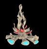 St Labre Campfire Turquoise Enamel Figural Costume Pin Brooch