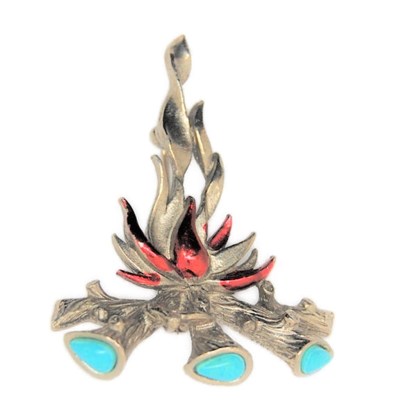 St Labre Campfire Turquoise Enamel Figural Costume Pin Brooch