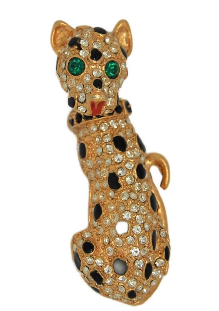 Sphinx Pave Rhinestone Spotted Leopard Vintage Costume Figural Pin Brooch