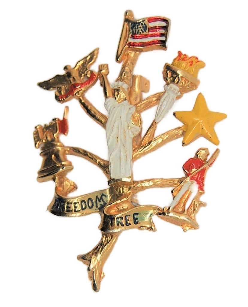 Rafaelian Patriotic Lady Liberty Old Glory Flag Figural Vintage Pin Brooch