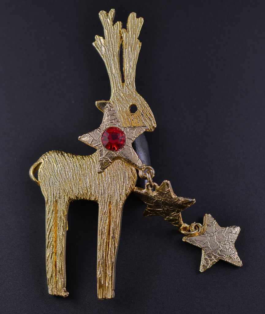Ultracraft Reindeer & Stars Pin - Mink Road Vintage Jewelry