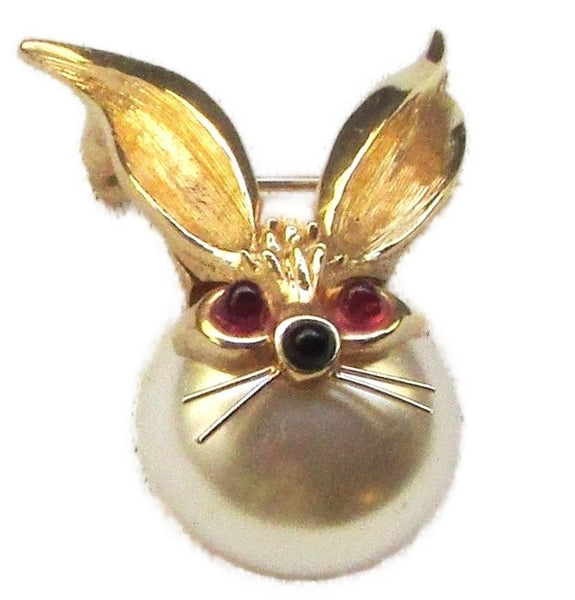 Boucher Bunny Rabbit Pearl Belly Vintage Figural Pin Brooch
