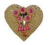 Bauer Valentine Floral Rose Heart Vintage Costume Figural Pin Brooch
