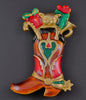 Don Lin Christmas Cowboy Boot Figural Pin Brooch - Mink Road Vintage Jewelry